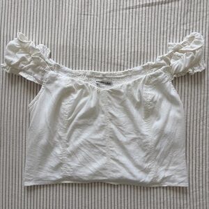 Abercrombie & Fitch White Off-Shoulder Ruffle-Sleeve Crop Top